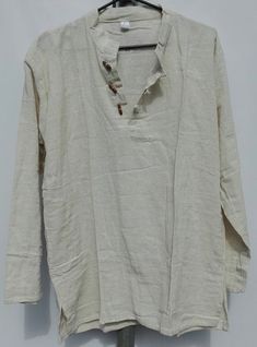 Nice grey cotton collarless half placket tunic for men. Wood buttons. Long sleeves. Loose fit. Casual style. #collarlesshalfbutton #cotton #looseshirt #boho #menstops #mensoutfits #henley Tunic For Men, Collarless Shirt, Long Tunic Tops, Stylish Men Casual, Hippie Shirt, Clothing Pieces, Wood Buttons, Rayon Shirt, Boho Shirts