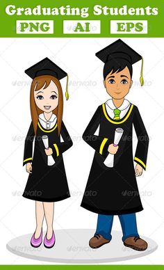 two kids in graduation caps and gowns standing next to each other - people characters