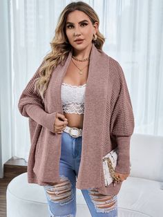 Dusty Pink Casual  Long Sleeve Acrylic Plain Cardigan  Slight Stretch Spring/Fall Plus Size Knitwear Plus Size Rust Cardigan, Pink Cardigan Vest 4xl Plus Size, Plus Size Fur Trim Cardigan, Cheap Women's Open Knit Outerwear, Cheap Open Knit Cardigan For Layering, Cheap Oversized Pink Cardigan, Cheap Cozy Open Knit Outerwear, Cheap Open Knit Cardigan, Cheap Half Sleeve Fall Cardigan