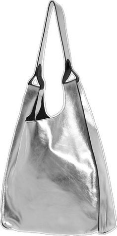 Silver Leather Shoulder Bag With Detachable Handle, Silver Leather Top Handle Shoulder Bag, Metallic Silver Leather Evening Bag, Chic Silver Leather Bag, Trendy Metallic Shoulder Bag, Chic Metallic Leather Shoulder Bag, Luxury Metallic Shoulder Bag For Daily Use, Trendy Metallic Shoulder Bag For Shopping, Trendy Metallic Bags For Daily Use