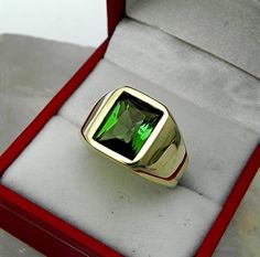 AAAA Green Tourmaline 10x8mm  2.83 Carats   Heavy 14K Yellow gold Emerald cut Mans ring 15-16 grams Mans Ring, Scissor Cut, Ring Mountings, Gold Rings Jewelry, Ring Men, White Gold Jewelry, Green Tourmaline, Men's Rings, Cuff Links