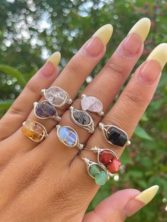 Choose from multiple Crystals to custom make your own ring! 🌈 NOTE: ADD WHAT COLOR BAND YOU'D LIKE- if not noted silver will be assumed and no refunds are available!! Mix and match is available just add a note ☺️ Make Your Own Ring, Baby Witch, Color Bands, Crystal Rings, Stackable Rings, Custom Rings, Mix And Match, Wheat, Make Your Own