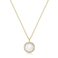 a gold necklace with a white stone in the center Lion Pendant, Silver 925 Necklace, Pearl Pendant Necklace, Brass Jewelry, Necklace Sterling Silver, Wedding Necklace, Pearl Pendant, Gold Plated Sterling Silver, Gold Plating