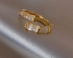 Opal Bamboo Shape Gold Color Adjustable RingRing Womens Rings Fashion, Opal Studs, Cuff Rings, Open Ring, Luxury Accessories, Crystal Rings, Opal Rings, Gold Gold, Jewelry Party