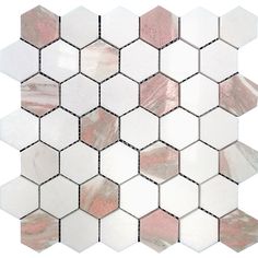 TROMSO Thassos, Norway Rose Marble Mosaic Tile - TILE & MOSAIC DEPOT Blush Bathroom Ideas, Hexagon Tile Bathroom, Thassos Marble, Mosaic Tile Sheets, Hexagon Mosaic Tile, Pink Showers, Living Room Tiles, Backsplash Bathroom, Pink Tiles