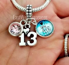 13th birthday girl-13th birthday charm bracelet necklace keychain-Personalized Birthday Jewelry gift Hypoallergenic Charm Bracelet For Birthday And Mother's Day, Nickel-free Adjustable Birthday Charms, Nickel-free Adjustable Charms For Birthday, Hypoallergenic Charm Bracelet For Birthday And Valentine's Day, Personalized Pink Charms For Birthday, Birthday Round Charm Bracelet, Pink Birthday Charms, Personalized Charm Bracelet For Birthday And Valentine's Day, Nickel-free Charm Bracelet For Birthday And Mother's Day