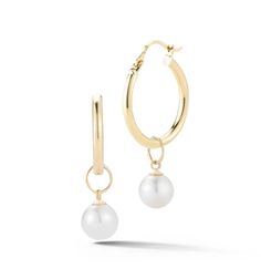 14kt Gold Small Detachable Pearl Hoops – MATEO Classic Everyday Luxury Pearl Drop Jewelry, Classic Pearl Hoop Jewelry, Classic Hoop Pearl Drop Jewelry, Timeless Everyday Pearl Earrings, Classic Yellow Gold Hoop Pearl Earrings, Elegant Yellow Gold Hoop Pearl Earrings, Classic Round Jewelry With Pearl Charm, Classic Round Pearl Charm Jewelry, Classic Pearl Charm Jewelry