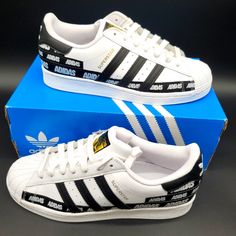 Adidas Originals Superstar " Woodmark Heel Stripe" Size 7 1/2 Upper Material Synthetic Leather Style Fx5558 New With Box Item As Pictured Usually Shipped Within 48 Hours Ways To Lace Shoes, Adidas Originals Shoes, Samba Shoes, Adidas Shoes Originals, Nike Fashion Shoes, Striped Shoes, Kicks Shoes, Lace Shoes, Nike Shoes Air Max