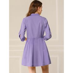 Designed with the shirt style, this dress makes weekend dressing simple with its relaxed fit shape. With the bright color, this piece is styled with a button-through design and finished with the tie detailing on the sleeves for a touch of femininity. Framed with a collar neckline and contemporary cropped sleeves, the waistline flows out into a lightly pleated flared skirt for a feminine finish that wears well with anything from sandals to trainers. Maxi Bodycon Dress, Dresses Purple, Target Clothes, Weekend Dresses, Casual Shirt Women, Ballet Dress, Mini Skater Dress, Poplin Dress, Dress Purple