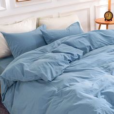 PRICES MAY VARY. 100% Washed Cotton 【100% Washed Cotton, Breathable, Keep Shape and Softness after Every Wash】: This duvet cover set is made of 100% washed cotton.It is breathable, keep you cool in the summer and dry and warm in the winter; durable and soft, high density fabric keep duvet cover's shape and softness after every wash. 【Natural Color, Wrinkled Textured, Linen Feel Duvet Cover Create a Cozy Bedroom Environment】: NEXHOME PRO this series duvet cover set main features is natual. Elegen Bright Blue Bedding, Deep Blue Bedding, Bedroom Schemes, Purple Room Decor, Cozy Environment, Twin Size Duvet Covers, Cooling Sheets, Bed Comforter, Blue Bedding Sets