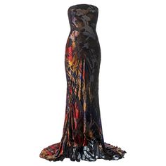 ▪ Christian Lacroix strapless evening dress ▪ Constructed from silk devoré; a fabric technique particularly used on velvets, where a mixed-fibre material undergoes a chemical process to dissolve the cellulose fibres to create a semi-transparent pattern against more solidly woven fabric ▪ Built-in corset and waist-stay ▪ Floor-length skirt with contrast patterned underlay and train ▪ Size FR 40 - UK 12 - US 8 ▪ Fall-Winter 2002 ▪ Made in France All photographs in this listing EXCLUDING any refere Elegant Multicolor Strapless Evening Dress, Christian Lacroix Jewelry, Fancy Frocks, Strapless Evening Dress, Christian Lacroix, Semi Transparent, Event Dresses, Pretty Dresses, Silk Dress