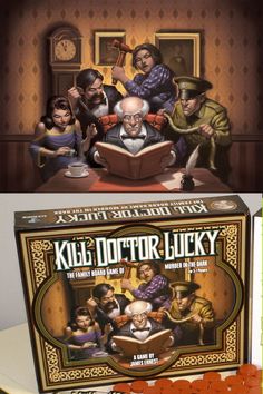 an image of a board game with the title killer doctor lucky on it and two pictures of