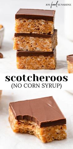 three pieces of no - bake scooterroos are stacked on top of each other