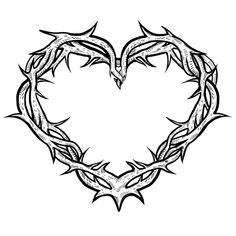 a heart with barbed wire and two birds in the shape of a crown tattoo design