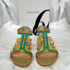 Final Markdown! Brand New Never Used Nine West New Multi Color Gladiator Sandals Size 8m. Little Part From The Gold Part Of The Shoe (Not Visible When Wearing Them) Peeled Off When Removing A Tag. Made Of Quality Man Made Material Upper. To Buy With More Confidence Please Read My Love Notes. Thank You For Looking. Spring Yellow Slip-on Wedge Sandals, Yellow Medium Width Sandals For Summer, Yellow Open Toe Sandals Medium Width, Yellow Medium Width Open Toe Sandals, Yellow Round Toe Sandals Medium Width, Yellow Closed Toe Sandals Medium Width, Yellow Medium Width Round Toe Sandals, Shoe Show, Nine West Shoes