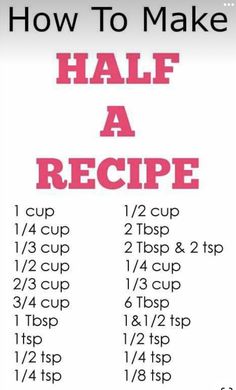 how to make a half a recipe poster with the instructions for making it in pink and white