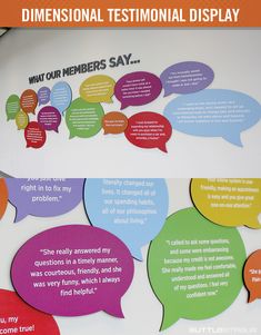 some colorful speech bubbles on a white wall