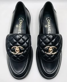 Chanel NIB Black Loafer 37.5 EUR Sizes Turnlock Gold CC Logo Quilted Shoe Flats. Designer Loafers Women, Mustard Shoes, Moccasins Outfit, Chanel Slippers, Quilted Shoes, Chanel Loafers, Chanel Flats, 2024 Goals, Closet Organizer