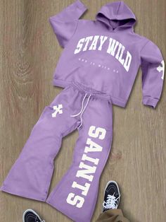 Men's Letter Printed Drawstring Hoodie And Sweatpants 2-Piece Set, Spring Autumn Purple Casual    Colorblock,Letter  Slight Stretch  Men Clothing, size features are:Bust: ,Length: ,Sleeve Length: Autumn Purple, Colorblock Pants, Drop Shoulder Hoodie, Men Tracksuit, Bodycon Tops, Hoodie And Sweatpants, Sweatpants Set, Streetwear Men Outfits, Printed Drawstring