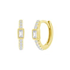 Gold Plated Sterling Silver Cubic Zirconia 11mm Huggie Earrings Gold, Huggie Earrings, Huggie Hoop Earrings, Jewelry Companies, Huggies Earrings, Gold Plated Sterling Silver, Baguette, Fashion Earrings, Gold Earrings