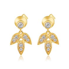 Gold Diamond Bezel Leaf Dangling Earring - 14KT Gold - Monisha Melwani Jewelry Bezel Diamond, Gold Diamond, Dangle Earrings, Diamonds, Yellow Gold, Yellow, Gold