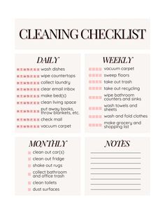 the cleaning checklist is shown in black and white, with pink dots on it