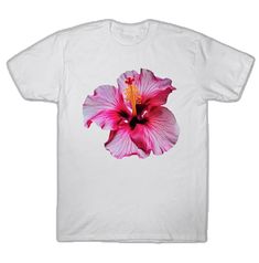 White Hibiscus Print Crew Neck T-shirt, White Crew Neck T-shirt With Hibiscus Print, White Hibiscus Print Summer T-shirt, White Hibiscus Print T-shirt For Summer, White Hibiscus Print Graphic Tee, White Hibiscus Print Casual T-shirt, White Graphic Tee With Hibiscus Print, White Casual T-shirt With Hibiscus Print, Casual White T-shirt With Hibiscus Print