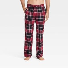 Stay comfortable through the night with these Plaid Flannel Pajama Pants from Goodfellow & Co™. These ankle-length pajama pants are crafted from cotton flannel fabric in a regular fit for breathable comfort. A full elastic waistband with a front drawstring offers adjustable wear, while two side pockets lend functional flair. Designed with a classic plaid print, you can pair them with tanks or sleep shirts for different sleepwear options. Goodfellow & Co™: Feel good in what you wear, anywhere. Mens Plaid Flannel, Flannel Pajama Pants, Red S, Flannel Pajamas, Pajama Robe, Mens Plaid, Print Pajamas, Sleep Shirt, Pajama Bottoms