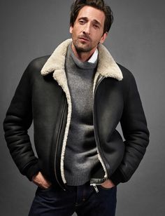 Black Shearling Jacket, Adrien Brody, Sheepskin Jacket, Trendy Jackets, Leather Jacket Outfits, Men's Leather Jacket, Jackets Men Fashion, Mens Fashion Fall, Mango Man