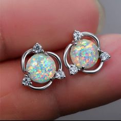 Cute White Opal Stone Earrings Small Round Zirconia Stud Earrings For Women Wedding Studs, Diamond Earrings Studs Round, Bridal Wedding Earrings, Long Tassel Earrings, Opal Earrings Stud, Opal Studs, Wedding Bridal Jewellery, Small Earrings Studs, Earrings Small