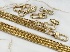 LUXURY PURSE CHAIN, Polished Brass Replacement Chain, Shoulder Handbag Strap w/ Clasps, Wallet Crossbody Bag Chain These high-quality chains are classic replacement straps for your bag decoration. The purse chains have exquisite craftsmanship and an everlasting impression. Made of durable and high-quality brass and feature elegant and polished design! Ideal replacement strap or handle for your shoulder bag, cross-body bag, handbag, wallet, purse, etc. These luxury chains are a practical accessory for women or girls to carry bags easily while traveling, shopping, and other activities.  We assure you that our products are not made of aluminium or iron metal that are sold by most retailers. Our chains are unique as it is one-of-a-kind high-quality brass chain, which results in long-lasting du Wallet Chains, Bag Decoration, Gold Bag, Luxury Purses, Bag Chain, Shoulder Chain, Classic Bags, Handbag Wallet, Purse Strap