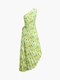 Greeness 花卉拉链褶裥中长连衣裙 Chic Fitted One-shoulder Dress For Vacation, Spring Fitted Draped Asymmetrical Dress, Pleated Fitted Asymmetrical Dress, Fitted Pleated Sleeveless One Shoulder Dress, Fitted Pleated Sleeveless One-shoulder Dress, Fitted Sleeveless One Shoulder Pleated Dress, Fitted Draped Asymmetrical Dress For Spring, Chic Fitted One Shoulder Dress For Summer, Spring Asymmetrical Hem Fitted Maxi Dress