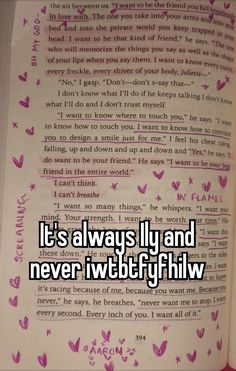 an open book with the words it's always lily and never iwtt fly