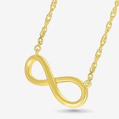 Jewelry Closure: Spring Ring ClaspLink Construction: SolidShape: InfinityMetal Color: YellowChain Length: 18 InchChain Width: .6 MillimetersPendant Length: 23.4mmPendant Width: 8.9mmChain Construction: RopeCare: Wipe CleanMetal: 10k GoldNecklace Type: Pendant NecklacesCountry of Origin: Imported Yellow Gold Infinity Necklace With Adjustable Chain, Formal Infinity Necklace With Adjustable Chain, 14k Gold Infinity Jewelry, Yellow Gold Infinity Jewelry With Delicate Chain, Classic Gold Infinity Jewelry, Infinity Pendant, 10k Gold, Spring Rings, Pendant Necklaces