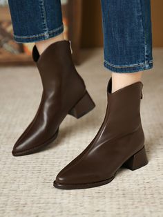 Pointed-Toe Split-Joint Zipper Boots Chelsea Boots BROWN-US 6.5-7 | EU 37 1/3 | UK 4.5 | CN 37 Chelsea Boots Heel, Brown Chelsea Boots, Boots Chelsea, Zipper Boots, Boots Heels, Black Chelsea Boots, Urban Style, Wedge Boots, Chelsea Boot