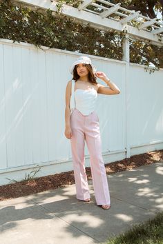 WildRina.com | #wildrina #bloggerstyle #bohemianstyle #bohostyle #bohochic #womensstyle #romantic #bloggerstyle #bloggeroutfit #outfitinspo #aesthetic #musthave #girly #womensclothing #ootd #essentials #closetstaple #trouser #pette #pink Spring Trendy High-waisted Pantsuit, Trendy Fitted Straight Dress Pants, Fitted Spring Pantsuit For Night Out, Spring High Waist Fitted Pantsuit, Fitted High Waist Spring Pantsuit, Tailored Straight Leg Pantsuit For Spring, Tailored Straight Leg Spring Pantsuit, Chic Fitted Wide Leg Pants For Summer, Trendy Fitted High-waisted Pantsuit