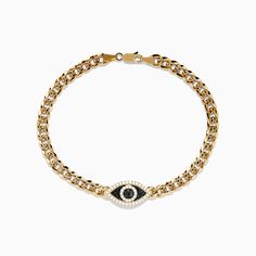 Men's 14K Yellow Gold Black and White Diamond Evil Eye Chain Bracelet 8.75" Mens Chain Bracelet, Diamond Evil Eye, Effy Jewelry, Jewelry Stand, Gold Yellow, White Diamond, Gold Black, Evil Eye, Chain Bracelet