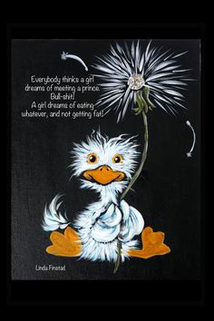 a poster with an image of a chicken holding a dandelion