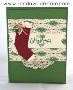 a christmas card with a stocking on it