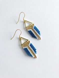 Colorful beaded earrings geometric earrings | Etsy Handmade Blue Geometric Earrings, Blue Bohemian Jewelry With Geometric Shape, Bohemian Blue Geometric Earrings, Blue Bohemian Geometric Jewelry, Bohemian Blue Geometric Jewelry, Geometric Beaded Gold Earrings, Gold Beaded Geometric Earrings, Geometric Gold Beaded Earrings, Gold Geometric Beaded Earrings