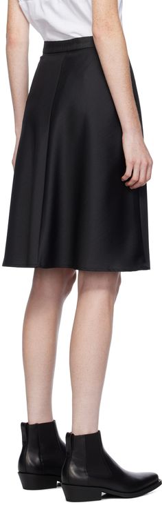 Virgin wool-blend twill skirt. Iridescent effect throughout. · High-rise · Zip-fly · Horn hardware · Unlined Supplier color: Black Sleek Evening Pencil Skirt For Spring, Modern Knee-length Formal Skirt, Modern Knee-length Skirt For Formal Occasions, Silk Knee-length Pleated Skirt, Black Silk Skirt For Workwear, Silk Skirt For Workwear In Fall, Fall Silk Skirt For Work, Silk Workwear Skirt For Fall, Knee-length Silk Bottoms For Workwear