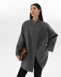 Wool Tweed Coat JLC0002 – AuroraBoutique Wool Outerwear For Fall In Gray, Gray Wool Outerwear For Fall, Gray Wool Fall Outerwear, Elegant Oversized Gray Outerwear, Gray Oversized Wool Coat For Fall, Oversized Gray Wool Coat For Fall, Oversized Gray Sweater Coat For Work, Gray Wool Pea Coat For Fall, Gray Fur Coat For Fall