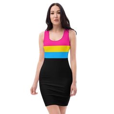 Stylish black pansexual pride dress. This beautiful sleeveless bodycon style tank dress with pansexual flag top is soft, stretchy and comfortable to wear. Ideal as pride month outfit to show off your pan pride. Click the link to find out more. #ontrendshirts #pridedress #lgbtq #lgbt #prideoutfit #queerpride #queerfashion #pansexualdress #pansexualpride #pansexualclothing #panpride #pansexualflag Pride Month Outfit, Pride Dress, Pan Pride, Pansexual Flag, Pride Wear, Flag Dress, Outfit Festival, Pansexual Pride, Bodycon Style