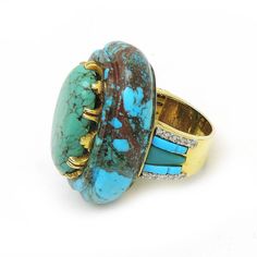 Sterling Turquoise Diamond Ring, Carved Turquoise Ring, Fine Turquoise Diamond Jewelry Gross Weight: 28.8 gm approx Silver: 12-13 gms gms Rosecut Diamond - .4 carats-.5 carats (20 pieces) Turquoise-75-85 carats US Size any size needed - please specify This will be a custom order- natural variances in turquoise color is natural! makes each piece unique. copy Inv#78#7S200NP250compressed350original Luxury Vintage Turquoise Ring, Oval Turquoise Multi-stone Ring, Oval Multi-stone Turquoise Ring, Luxury Multi-stone Turquoise Round Ring, Turquoise Diamond Ring, Turquoise Diamond Rings, Tsavorite Ring, Custom Diamond Rings, Sapphire And Diamond Earrings