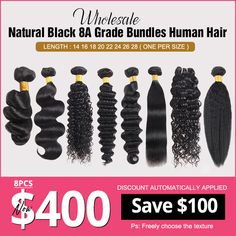 PRODUCT FEATURESItem: 【Wholesale 8A Bundles Deal】$400 8 Bundles Freely Choose Textures Human Hair DealsHair Material: 100% Virgin Human Hair, 10A Grade, No Really Shedding, No Tangle, No Bad Smell.Hair Grade :8AHair Color: Natural ColorTexture: Freely choose the texturePack: total 8 Bundles human hairPS: After place the order , contact us get you want the textureSHIPPING & RETURNS& SERVICESShipping: Your wig will be shipped with in 24 hours asap, we know you are eager to get it, we will ship ite Smell Hair, Luxurious Hair, Bad Smell, Human Hair Bundles, Hair Shop, Texture Packs, Blonde Wig, Hair Game, Free Hair