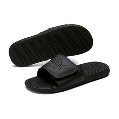 Hit the beach or pool in these men�s Cool Cat 2.0 slide sandals from Puma. They an EVA cushioned insole, a rubber sole, and an adjustable hook-and-loop closure.Features: ComfortClosure Type: Slip-OnFootwear Technology: Eva CushioningShoe Heel Height: FlatUpper/Outer Base Material: 100% SyntheticSole Material Content: 100% EvaToe Type: Round Toe, Open ToeHeel Style: Flat HeelCountry of Origin: Imported Slip-resistant Slides For Summer Outdoor Activities, Slip-resistant Slide Sandals For Outdoor Activities, Slip-resistant Open Toe Slides For Outdoor Activities, Summer Slip-resistant Slides For Outdoor Activities, Synthetic Slide Flip Flops For Streetwear, Adjustable Slip-resistant Slides For Outdoor, Off Profile, Pool Features, Cat 2