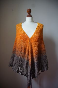 Handmade beautiful shawl in orange and brown shades; ombre merino woolly shawl; ready to ship This beautiful shawl is 100% hand-knitted.  Wonderful, colorful and warm shawl in orange and brown shades.  It 's very elegant and feminine. So soft and gentle.  Made of high quality yarn - merino wool and acrylic (50/50) Perfect for any time of year and any occasion.  Style: elegant  Measures: 94cm x 195cm.  Please read - warning  To keep the shawl beautiful, soft and in perfect condition, you should o Shawl Color Combination, Fall Shawl, Warm Shawl, Lace Shawl, Brown Shades, Handmade Lace, Fabric Softener, Style Elegant, Shawls And Wraps