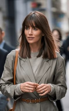 42 Inspiring Mid-Length Haircuts with Bangs for Every Face Shape and Style Bangs Hairstyles Round Face, Straight Hair Bob With Bangs, Straight Hair Lob, Straight Lob With Bangs, Mid Hair Length Styles, Lob Haircut With Bangs, Rich Brunette Hair, Soft Blonde Hair, Layered Bangs