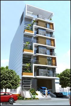 an artist's rendering of a modern apartment building with balconies on the second floor