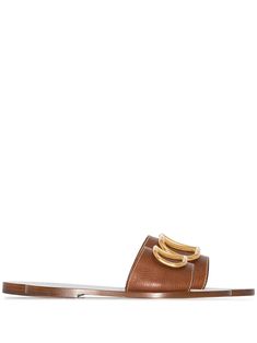 Brown leather VLogo leather sandals from VALENTINO GARAVANI featuring VLogo Signature, branded insole, open toe, slip-on style and flat leather sole. Brown Leather Sandals, Leather Slides, Valentino Garavani, Heeled Mules, Leather Sandals, Mule Shoe, Open Toe, Brown Leather, Slides